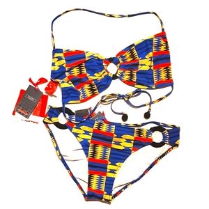 New $180 RED CARTER SWIM Tribal Bikini Set L Large MIAMI FASHION SHOW NWT